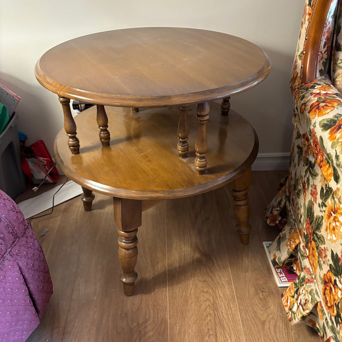 Solid Wood 2 Tiered Round Side Table -  B254