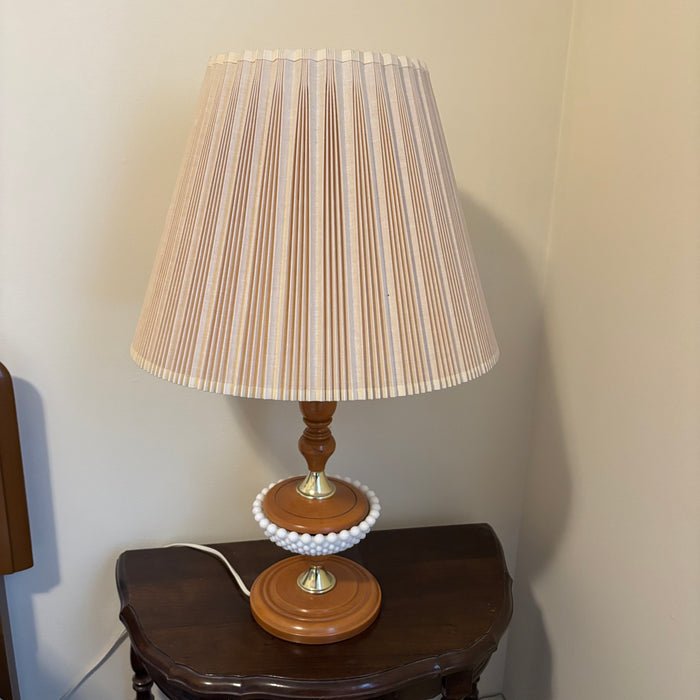 25" Tall Mid Century Table Lamp with Wood/Milk Glass Base - B259