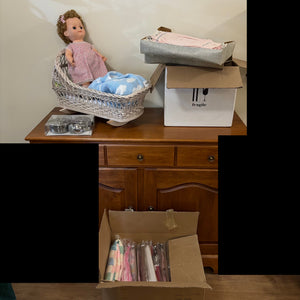 Vintage Doll, Crib and Outfits - B265 ***dresser not included