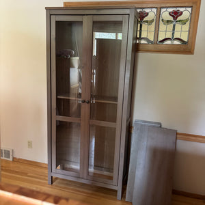 Grey IKEA Hemnes display cabinet with glass doors - L508