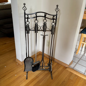 4 piece wrought iron fireplace set with stand - L515