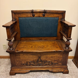 Antique solid wood church seat storage bench - M673