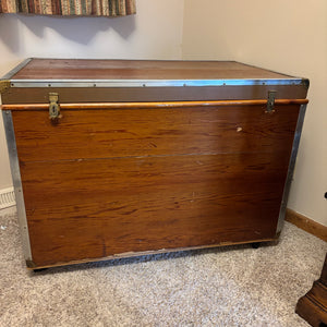 Extra large Vintage wooden chest on wheels - L517