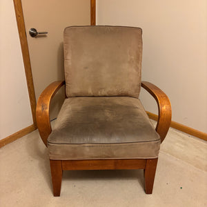 As is armchair with wooden framed (seat fabric is stained) - L527