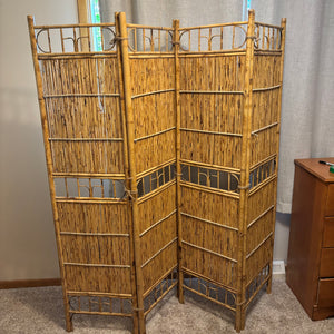 Vintage Tiki style rack and 4 panel Bamboo room divider - L534