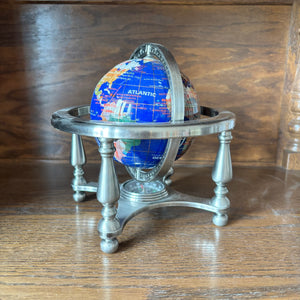 Unique Art 220-GT-BLUE-SILVER 13-Inch Tall Table Top Blue Lapis Ocean Gemstone World Globe with Silver Tripod Stand - O471