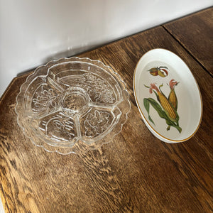 Vintage Evesham roasting dish and Glass Platter - O476