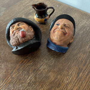 Vintage 2 piece Bossons chalkware heads and mini pitcher - O479