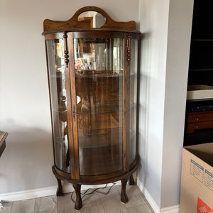 Antique Curved glass oak curio cabinet (circa 1910)- O481