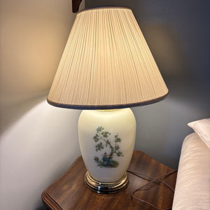 30” tall Vintage table lamp with glass asian print base - O483
