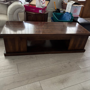 Vintage heavy wood coffee table with storage- O489