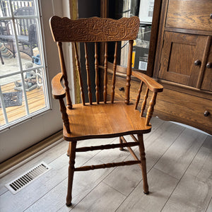 Antique press back wooden chair- O490