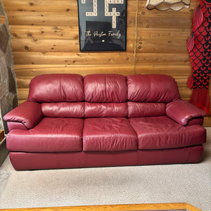 Red leather couch(some wear)- O496