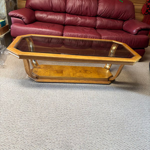 Vintage wooden coffee table with glass top- O497