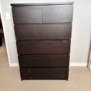 Ikea Malm dark brown 6 drawer dresser (some wear on edges) - O504