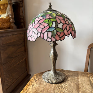 14” tall Stained Glass Tiffany style table lamp with heavy metal base- O511