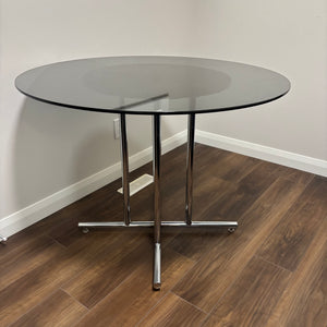 Smokey glass table with metal base -R517