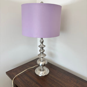 12” Tall Metal base table lamp with lilac shade - R533