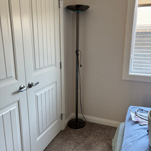 71" tall black metal torchiere style floor lamp - R539
