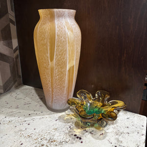 15" Tall vintage glass vase and art glass bowl - R575