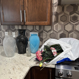 Tall glass vases and faux florals - R583