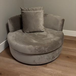 Green Toned grey velour round chaise (spins) - J404