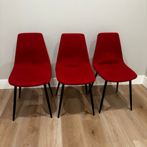 Set of 3 red fabric dining chairs - J405