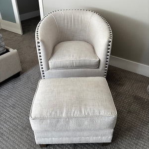 Norwalk furniture Sally Chair and ottoman with studded detail (some wear/staining on arms) - J412