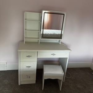 Kids White dressing table with mirror, shelf and stool - J415