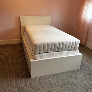 IKEA Malm twin bed frame with mattress and two drawer storage - J416