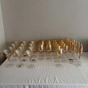 38 Piece Pier 1 Amber Crackle Golden Luster Stemware Grouping - J433