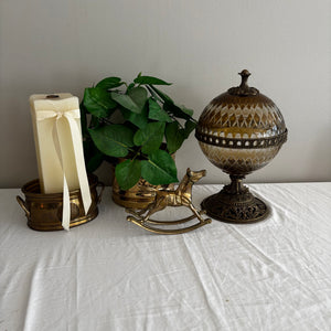 Home Decor Grouping (Amber glass candy dish and more)-J448