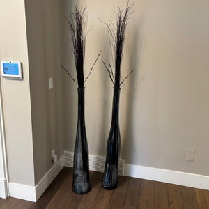 Set of 2 tall black glass standing floor vases -  J454