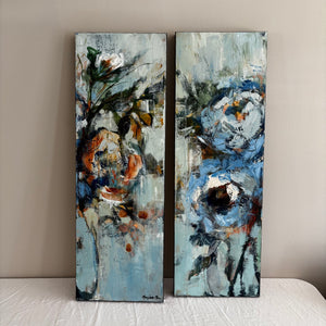 Set of 2 original abstract floral canvases - J461A