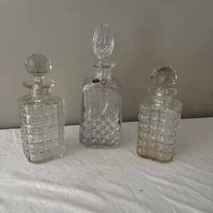 3 heavy glass decanters - J490
