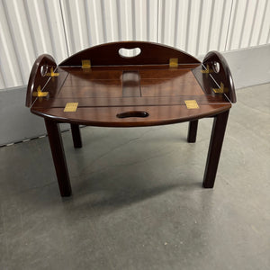 Mid century solid wood with brass Accent table with tray top with folding sides - U606