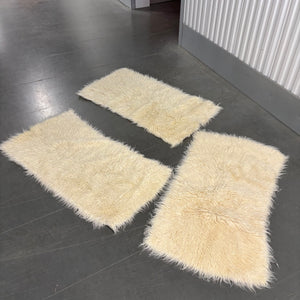 Set of 3 vintage shaggy faux sheepskin rugs - U615