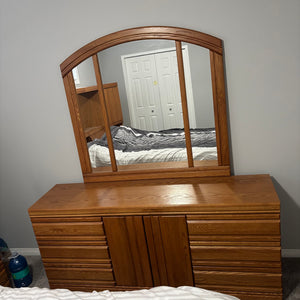 Vintage solid wood 6 drawer and 1 cabinet dresser with mirror - C847