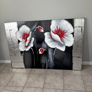 40” x 59” Floral canvas artwork with metallic accents - C859