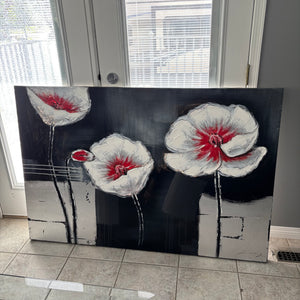 40” x 59” Floral canvas artwork with metallic accents - C860
