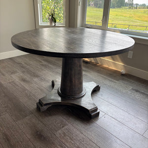 4’ Round brown wooden table with pedestal base - S614