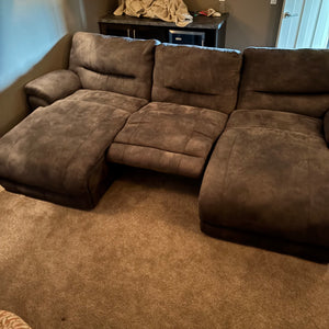 La-Z-boy Brown microfibre sofa with double chaise ends and reclining middle seat - S624