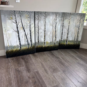 Triptych canvas birch tree artwork - S634