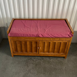 Vintage wooden entry storage bench with cushion - U831