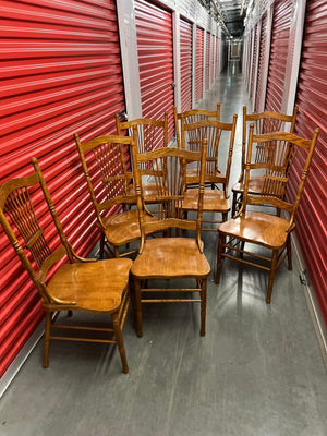 Set of 8 solid wood spindleback dining chairs - U842