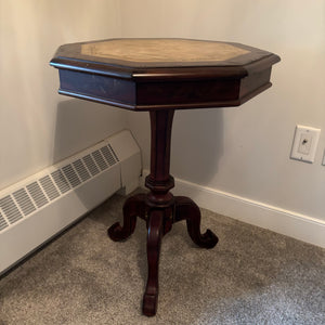 C704 Vintage wooden octagonal table with marble inlay