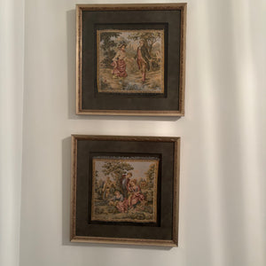 C707 Set of 2 framed vintage tapestries