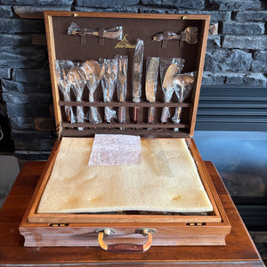 C731 Vintage rosewood and brass flatware service with rosewood box