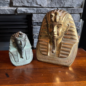 C758 Set of 2 decorative Pharoah sculptures (1 heavy brass, 1 stone)