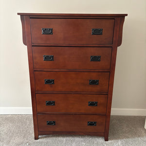 C765 Mission style wooden five drawer dresser